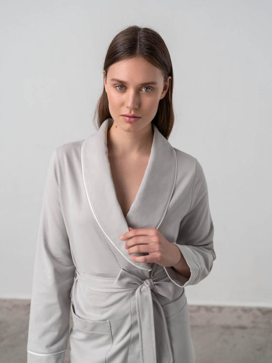 Vamp Χειμερινή Γυναικεία Βαμβακερή Ρόμπα Gray Silver
