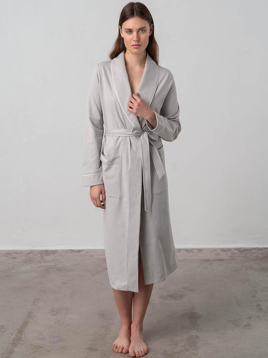 Vamp Χειμερινή Γυναικεία Βαμβακερή Ρόμπα Gray Silver