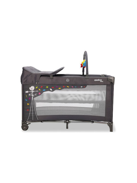 Asalvo Complet Loc de joacă 2 Nivele cu Schimbător & Saltea Gri 65x125cm