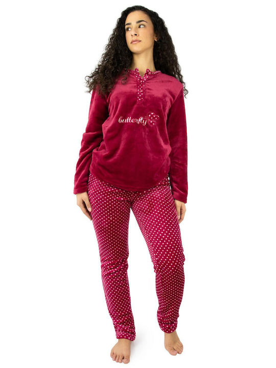 Lydia Creations Winter Women's Pyjama Set Fleece Burgundy