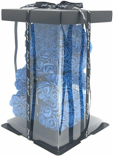 Αρκουδάκι από Τεχνητά Τριαντάφυλλα Dark Blue 25cm σε Κουτί Aleiferopoulos Flowers