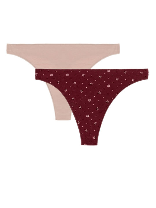 Minerva Women's String 2Pack Pink/Bordeaux