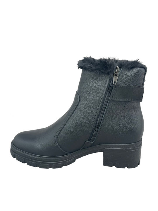 Ghete dama din piele cu platforme pentru femei cu toc și blană negru