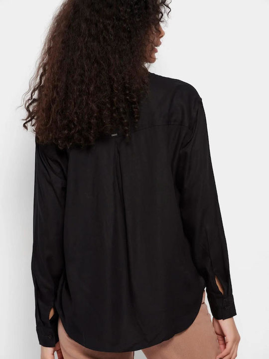 Funky Buddha Women's Monochrome Long Sleeve Shirt Black