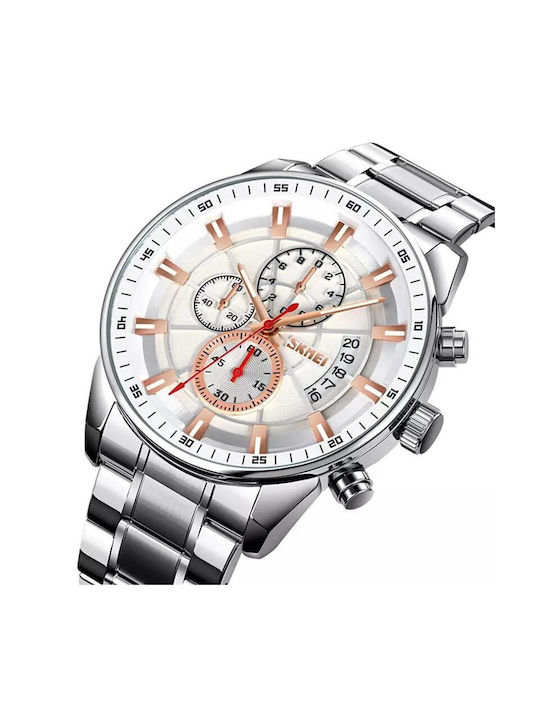 Skmei Watch Chronograph Battery with Silver Metal Bracelet