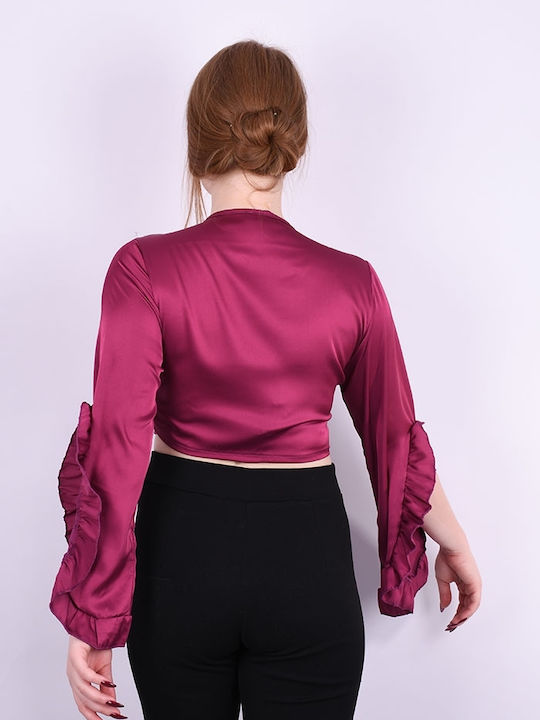 Women's long sleeve crop top Fuchsia