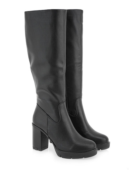 Synthetic Leather High Heel Women's Boots with Zipper Black