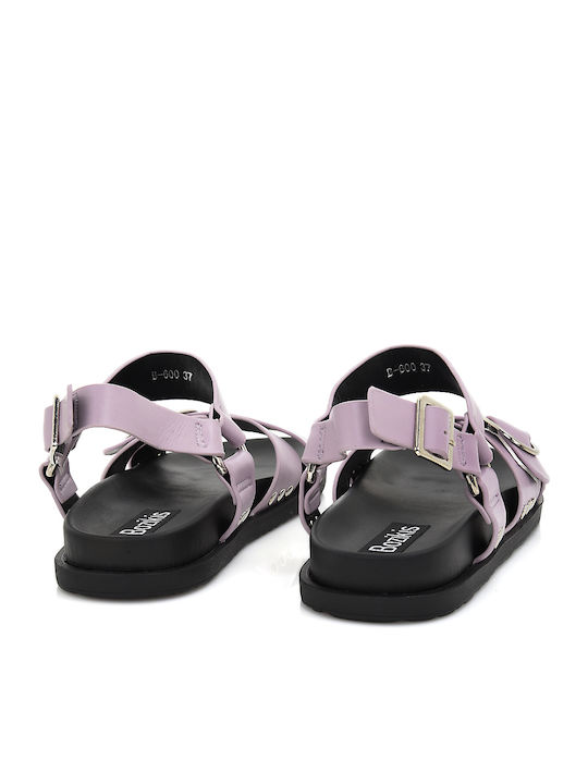 Bozikis Leather Women's Sandals with Ankle Strap Purple