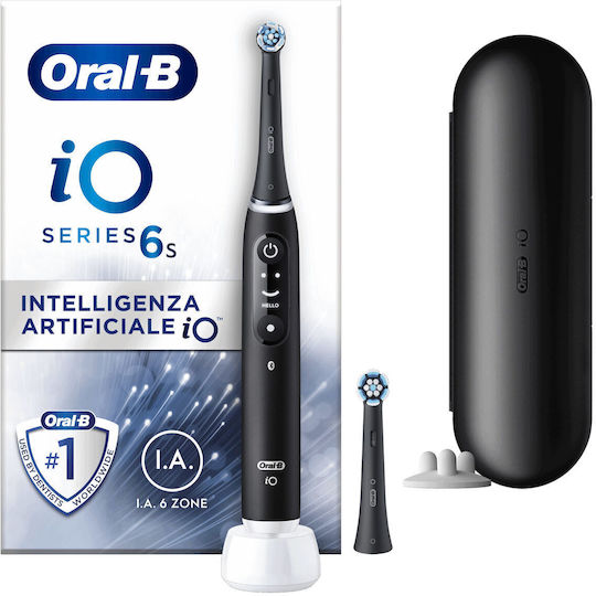 Oral-B iO Series 6s Electric Toothbrush with Timer, Pressure Sensor, and Travel Case Black Lava