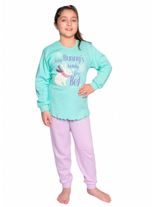 Comfort Set Top & Bottom Kids Winter Cotton Pyjamas Turquoise