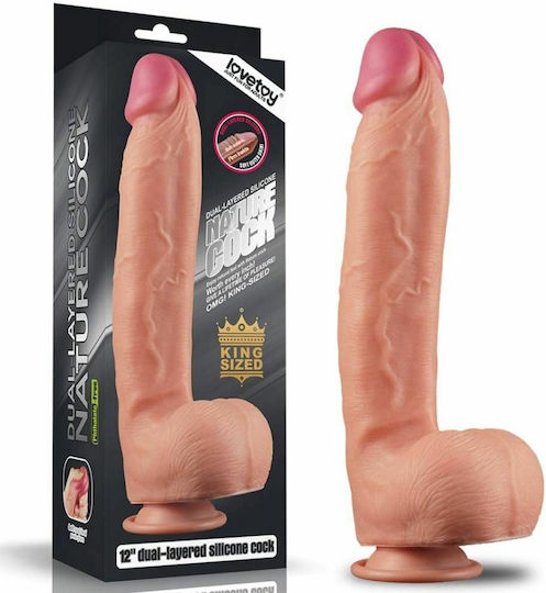 Lovetoy Dual Layered Platinum Dildo realist cu testicule și ventuză Carne 30cm