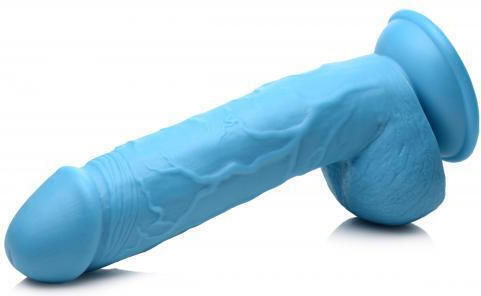 Pop Peckers Poppin Dildo With Balls Glass Dildo with Balls and Suction Cup Blue 20cm