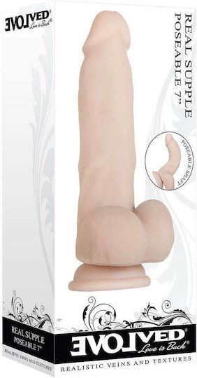 Evolved Novelties Real Supple Poseable Dildo with Balls Ρεαλιστικό Dildo με Όρχεις και Βεντούζα Flesh 18cm