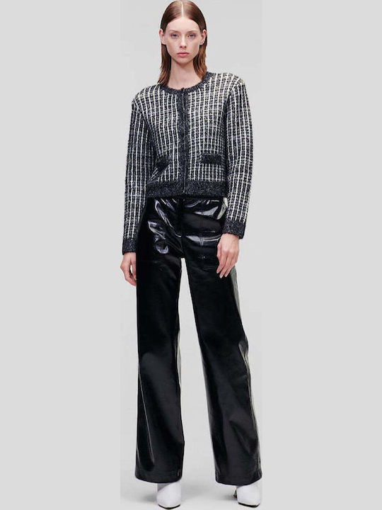 Kurze Gestrickte Damen Strickjacke mit Reissverschluss Weiß