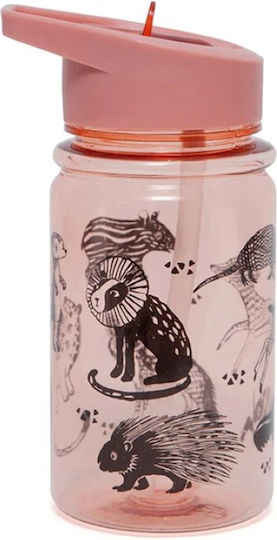 Petit Monkey Kids Water Bottle Plastic with Straw Black Animals Desert Rose 400ml