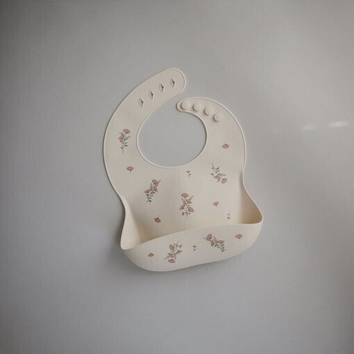 Mushie Waterproof Silicone Baby Bib with Button with Pocket