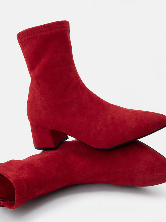 Bozikis Suede Women's Ankle Boots with Medium Heel Red