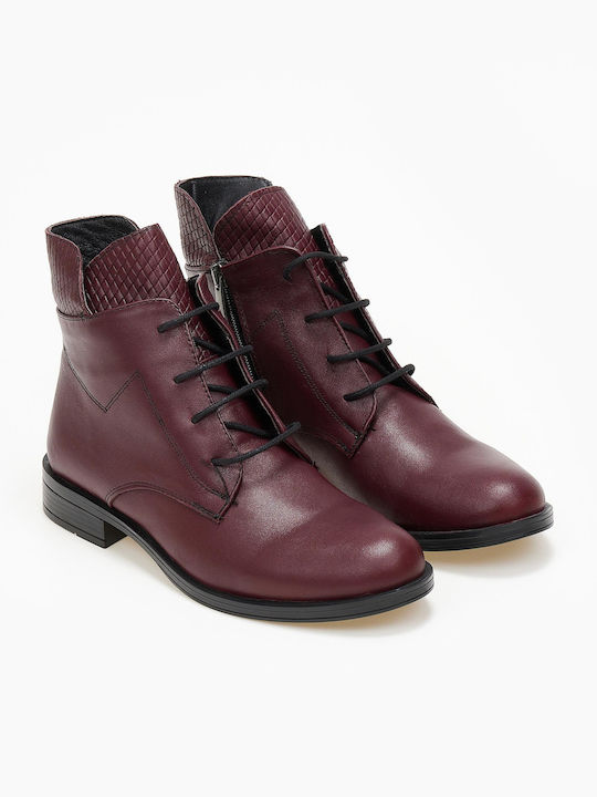 Leather Women's Ankle Boots Burgundy