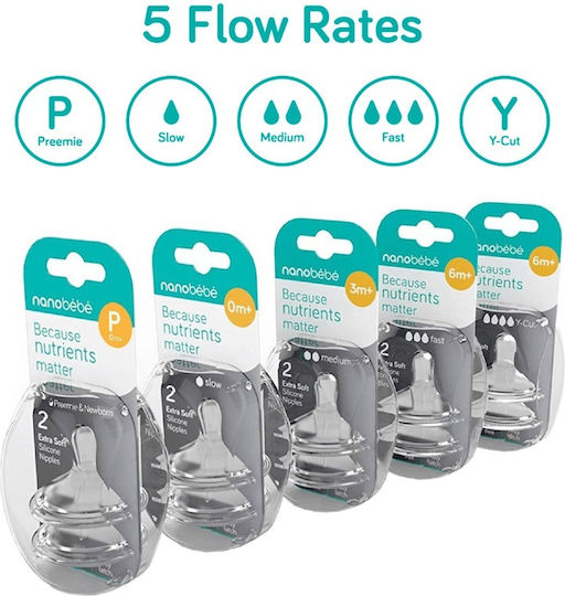 Nanobebe Preemie & Newborn Silicone Baby Bottle Teats Slow Flow for 0+ months 2pcs