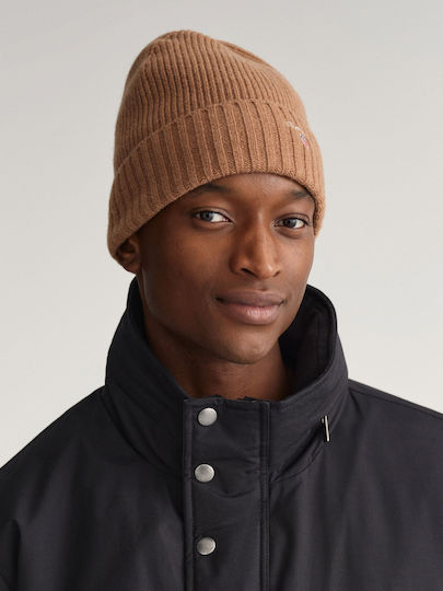 Beanie Ανδρικός Σκούφος με Rib Πλέξη Sandybrown