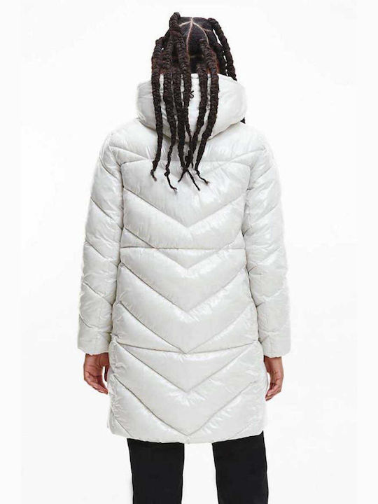Calvin Klein Μακρύ Γυναικείο Puffer Μπουφάν για Χειμώνα Γκρι