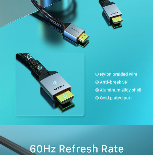 Cabletime HM8K HDMI 2.1 Ultra High Speed 48Gbps 4K 120Hz HDR VRR Braided HDMI Cable HDMI Male - HDMI Male 1m Black