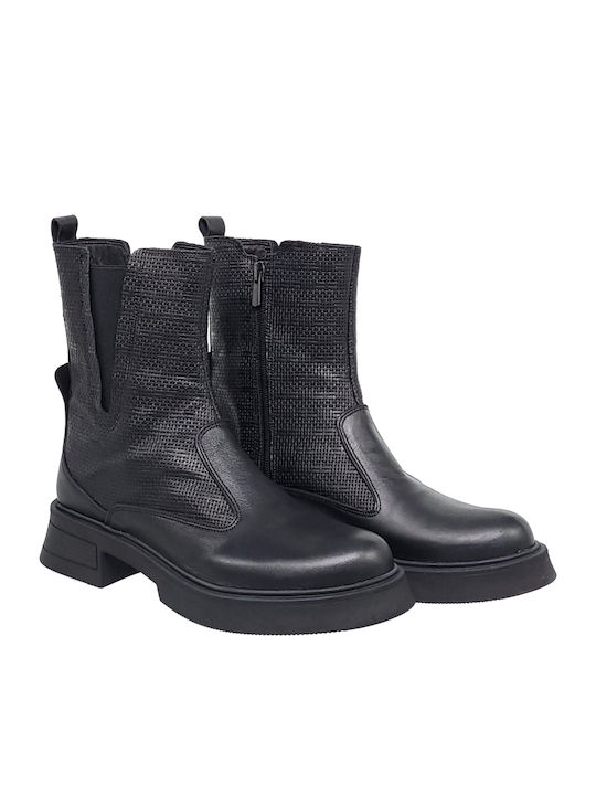 Leder Stiefeletten Damen Schwarz