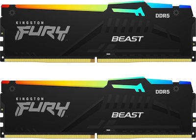 Kingston Fury Beast RGB 32GB DDR5 RAM cu 2 module (2x16GB) și Viteză 5600 pentru Desktop