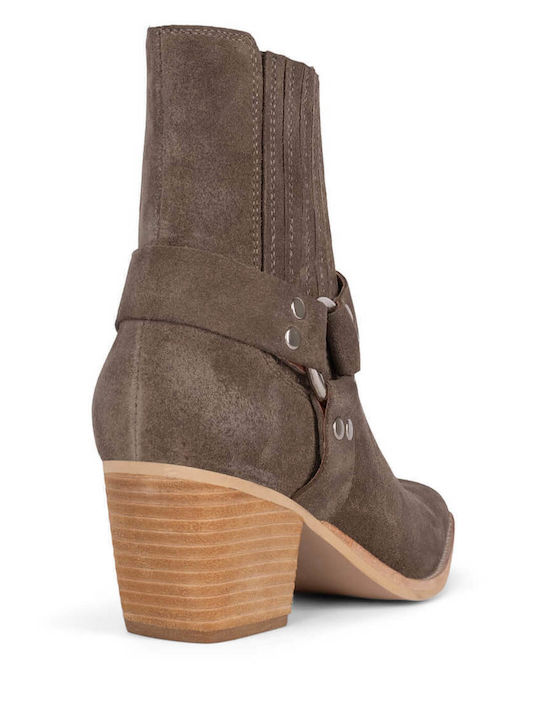 Partner Leather Women's Cowboy Boots with Medium Heel Beige