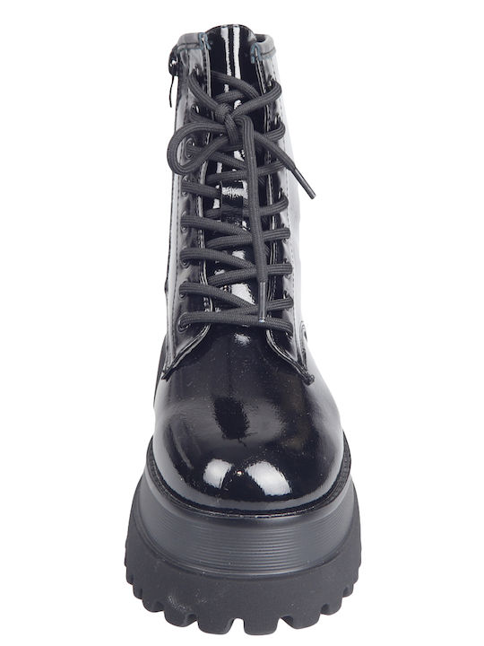 Women's Patent Leather Ankle Boots Black
