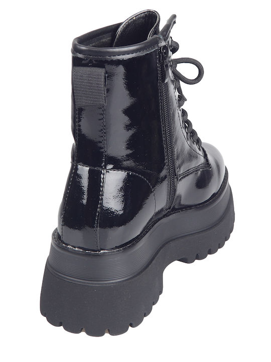 Women's Patent Leather Ankle Boots Black