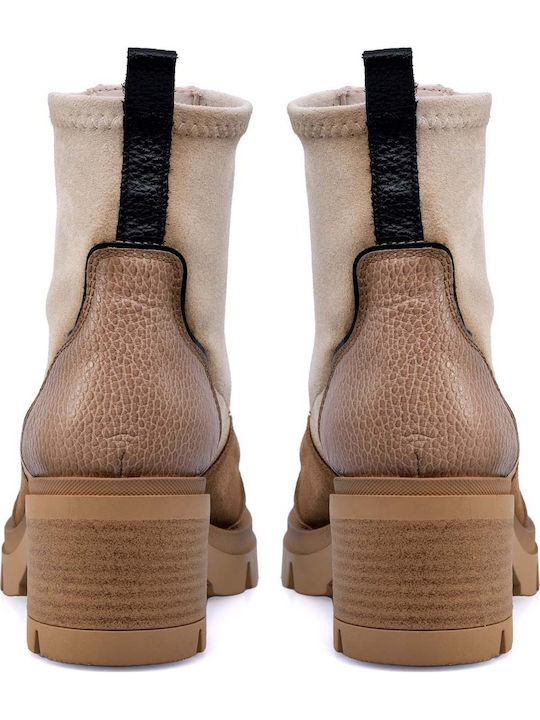 Suede Women's Chelsea Boots with Medium Heel Almond/Velour