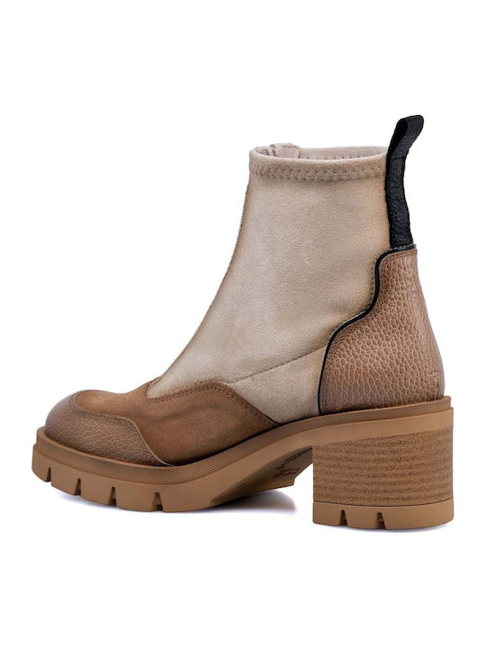 Suede Women's Chelsea Boots with Medium Heel Almond/Velour