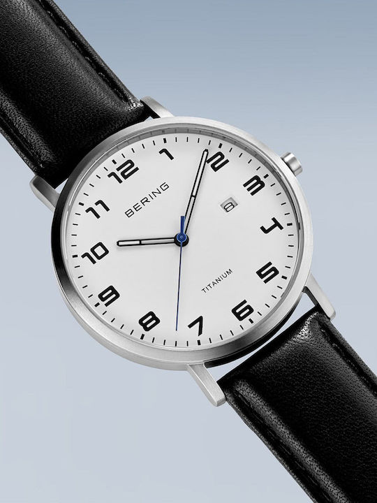 Bering Time Titanium Ρολόι Μπαταρίας με Δερμάτινο Λουράκι