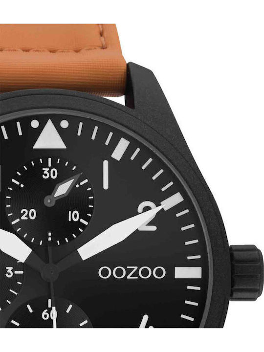 Oozoo Timepieces Ανδρικό Ρολόι 42mm Χρονογράφος Μπαταρίας με Πορτοκαλί Δερμάτινο Λουράκι