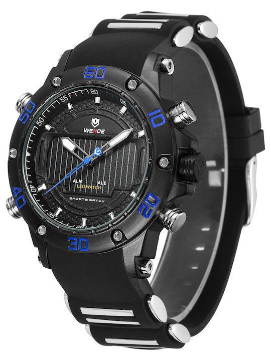 Weide Digital Herrenuhr 48mm Batterie mit Schwarz Kautschukarmband