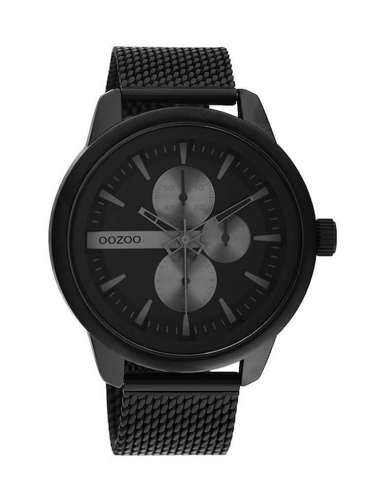 Oozoo Timepieces Ανδρικό Ρολόι 45mm Χρονογράφος Μπαταρίας με Μαύρο Μεταλλικό Μπρασελέ