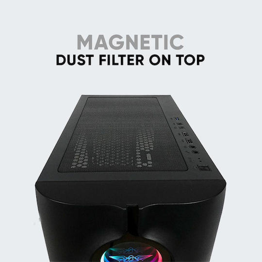 Armaggeddon Tron Holo 3 Gaming Midi Tower Κουτί Υπολογιστή με Πλαϊνό Παράθυρο και RGB Φωτισμό Μαύρο