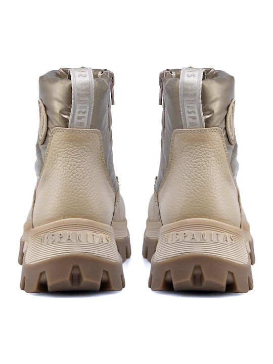 Leather Women's Ankle Boots Platform Gold
