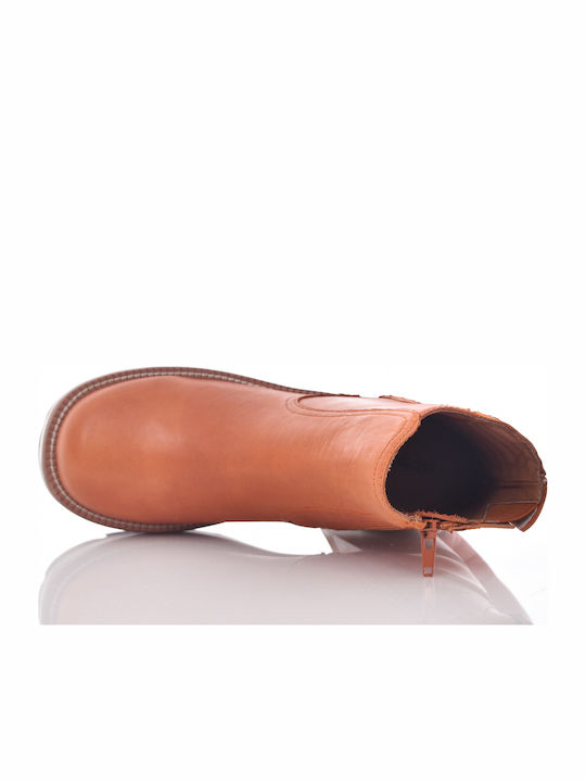 Quavo-2 Leather Women's Ankle Boots with High Heel Orange