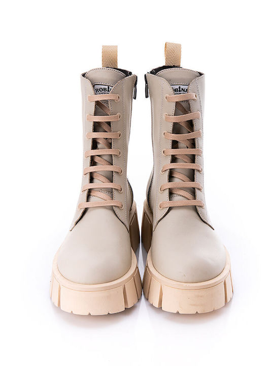 Leather Women's Ankle Boots with Medium Heel Ice