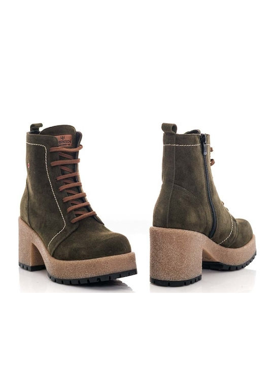 Bocanci de piele pentru femei cu platforme pentru femei cu toc kaki
