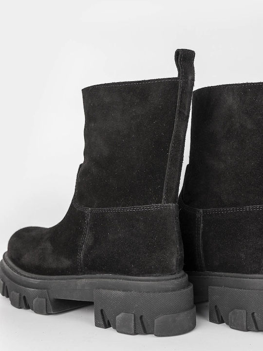 Suede Γυναικεία Μποτάκια Μαύρα