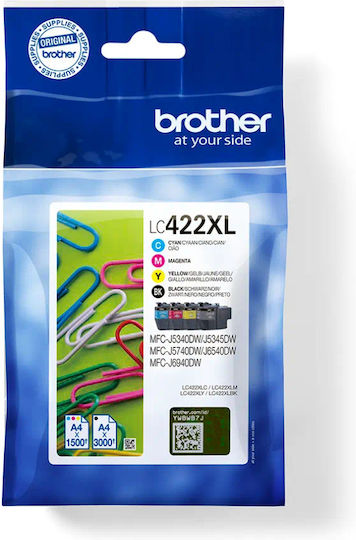 Brother LC422XL Γνήσιο Πακέτο 4 Μελανιών Εκτυπωτή InkJet Κίτρινο / Κυανό / Ματζέντα / Μαύρο (LC-422XLVAL)