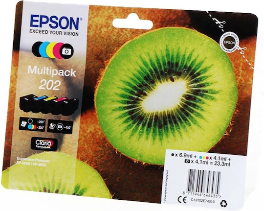 Epson 202 Original Pack of 5 InkJet Printer Inks Photo Black / Yellow / Cyan / Magenta / Black (C13T02E74010 C13T02E74020)