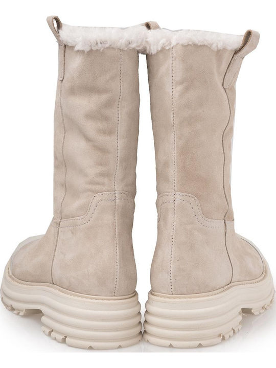 Suede Women's Ankle Boots Beige