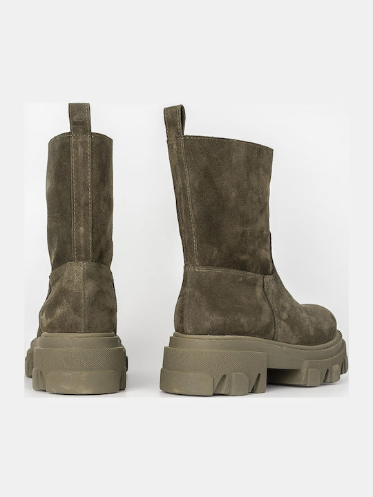 Suede Γυναικεία Μποτάκια Λαδί