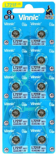 Vinnic AG11 Αλκαλικές Μπαταρίες Ρολογιών L721F 1.5V 10τμχ