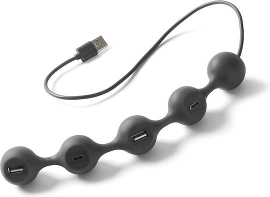 Lexon Peas Hub Hub 4 USB 2.0 Anschlüsse mit USB-A Verbindung Graues