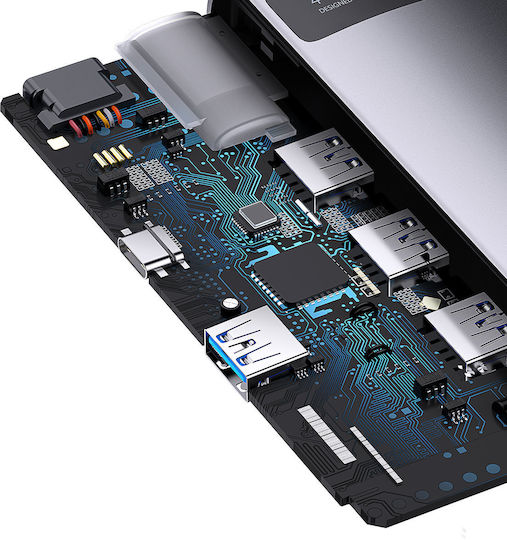 Baseus Metal Gleam Series 4-in-1 Hub 4 Ports USB 3.0 with USB-C Connection Gray